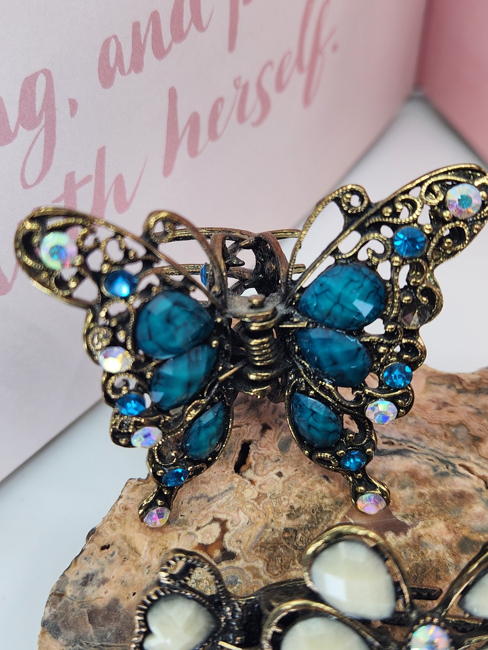 Butterfly Crystal Hair Clips - Blue, Green, Ivory, or Amber